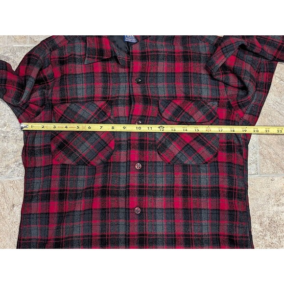 Vintage 1960's Pendleton Plaid Long Sleeve Button Up Wool Board Shirt Small - Picture 12 of 13